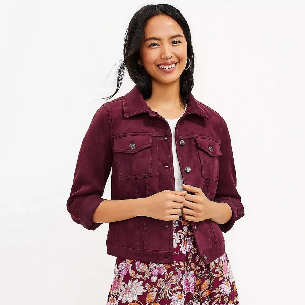 NWOT Loft Burgundy faux suede jacket